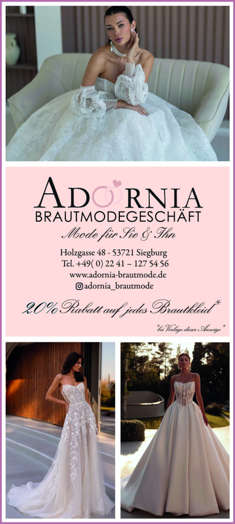 20 % Rabatt auf jedes Brautkleid bei Adornia Brautmode in Siegburg